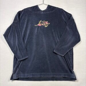 Vintage Disney Store Aladdin Hoodie 3/4 Sleeve Size Large Navy Blue Velvet 90s